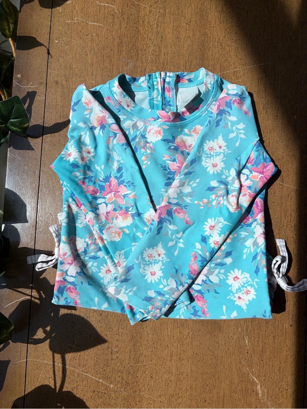 RuffleButts Floral Rash Guard Swimsuit 2T Blue Pink Long Sleeve One Piece